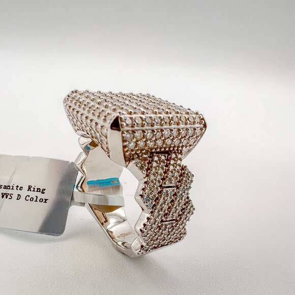 925 Sterling Sliver Moissanite Square Ring Square Cuban band, 3cm wide 3.409ctw - Picture 3 of 7